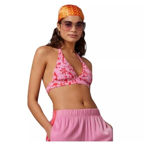 Adidas AOP Island Club Bralette Pink Floral Fabric Top Summer Deadstock NWT XS - Picture 3 of 10